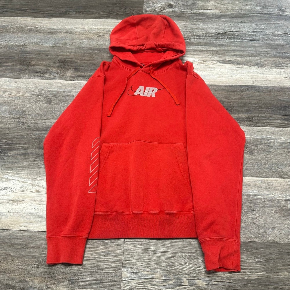 Nike Air Red Gray Mens S Big Center‎ Swoosh Spellout Cotton Pullover Hoodie